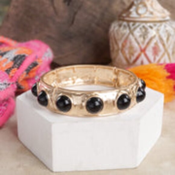 Baroque Vibe Gold Stretch Bangle Bracelets with Colorful Geometric Stones NEW - Picture 16 of 16